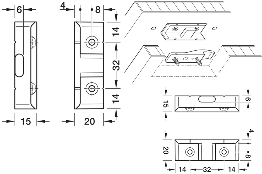 قطعة زاوية، Häfele Pacofix DF، بمسافة 15 مم بين الألواح
