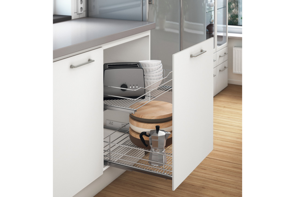 Base unit internal drawer box with railing, Häfele, with pull out wire shelf