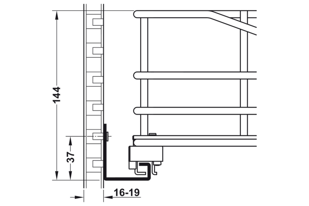 Base unit internal drawer box with railing, Häfele, with pull out wire shelf