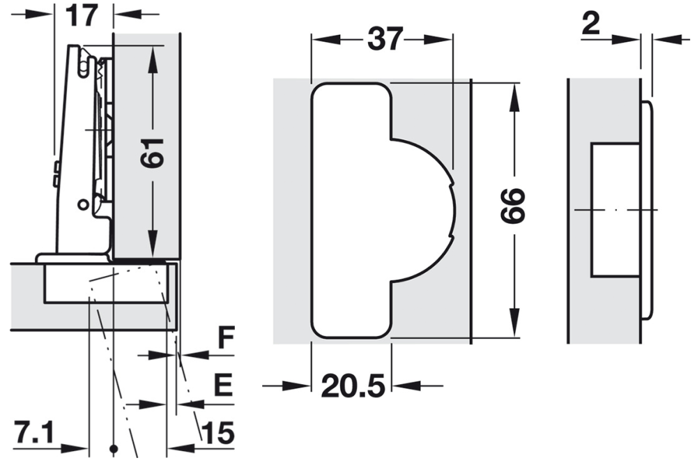 Concealed hinge, Häfele Metalla 510 A/SM 110°, full overlay mounting