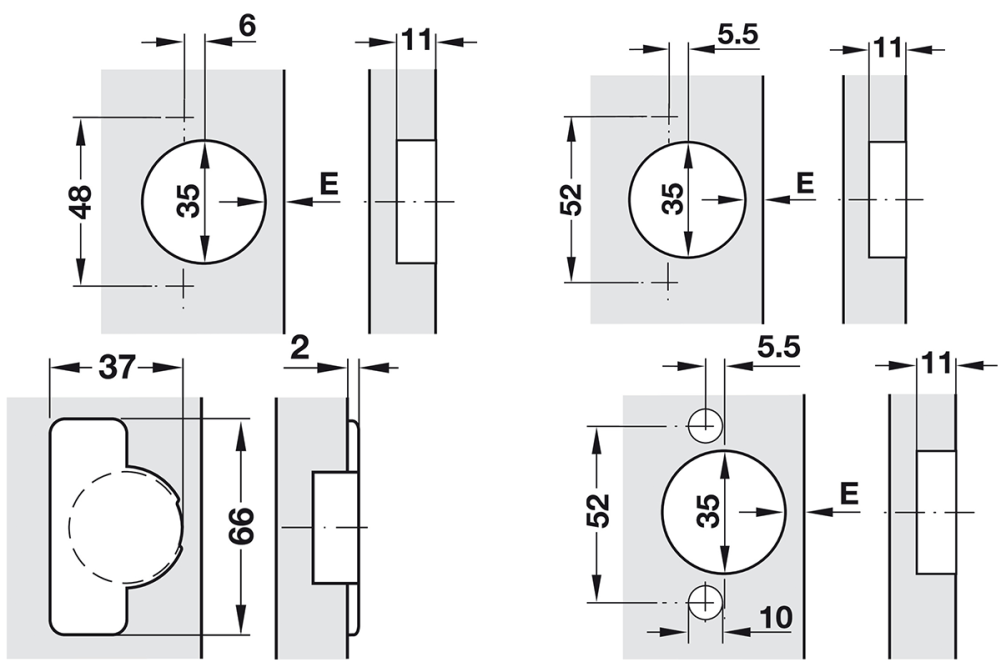 Concealed hinge, Häfele Metalla 510 A/SM 94°, for 30° corner applications, overlay