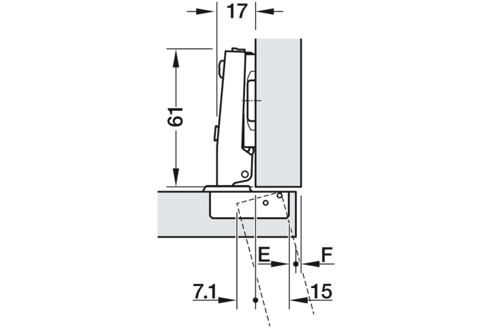 مفصلة كوب مخفية، Häfele Metalla 510 SM 105°، تركيب تغطية كاملة (Full Overlay)