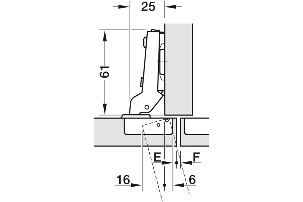 مفصلة مخفية، Häfele Metalla 510 SM، بزاوية فتح 105°