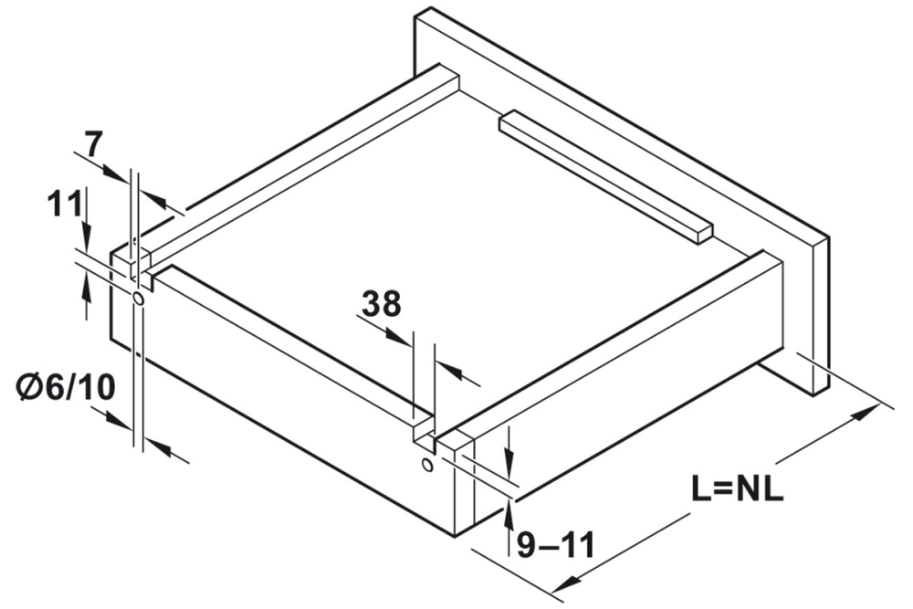 Concealed runner, Häfele Matrix Runner UM A 30, full extension, load bearing capacity up to 30 kg, synchronised running action