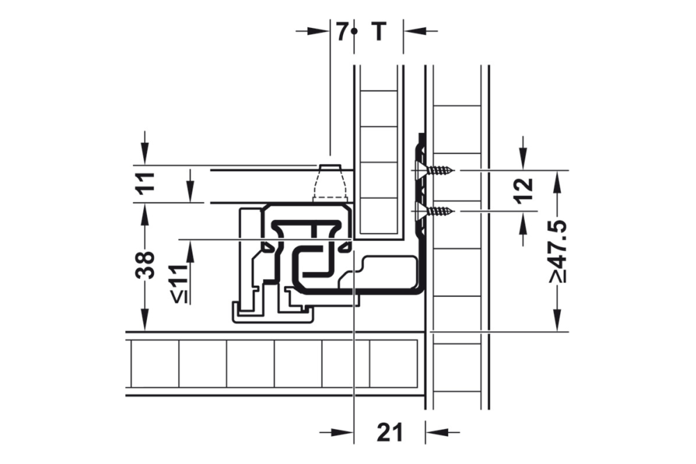 Concealed runner, Häfele Matrix Runner UM A 30, full extension, load bearing capacity up to 30 kg, synchronised running action