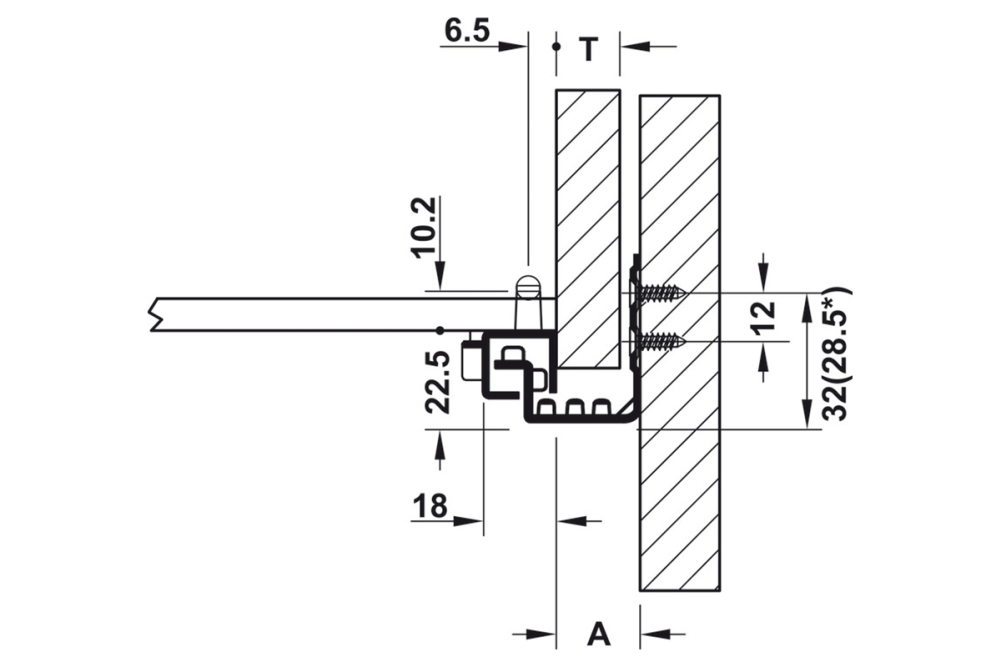 Concealed runner, Häfele Matrix Runner UM A25, single extension, load bearing capacity up to 25 kg