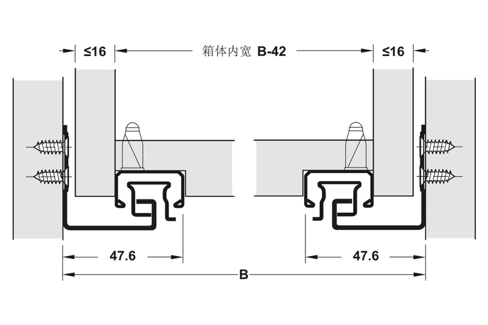 Concealed runner, Häfele Matrix Runner UM A30, full extension, load bearing capacity up to 30 kg