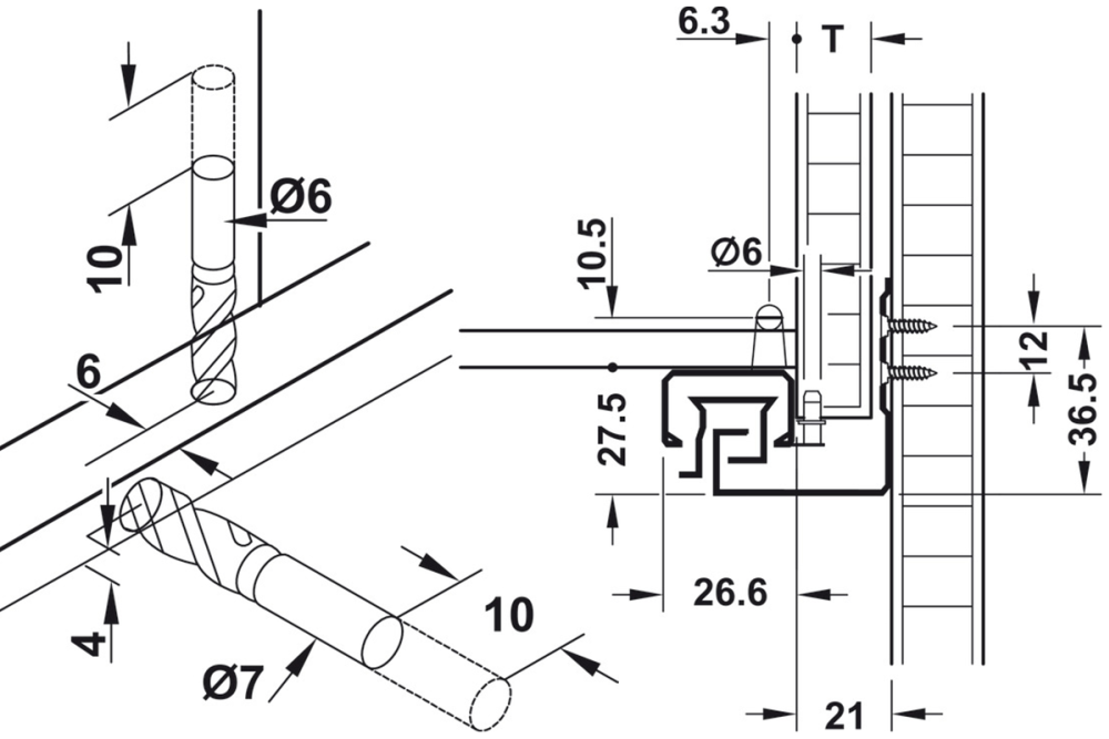 Concealed runner, Häfele Matrix Runner UM A30, full extension, load bearing capacity up to 30 kg