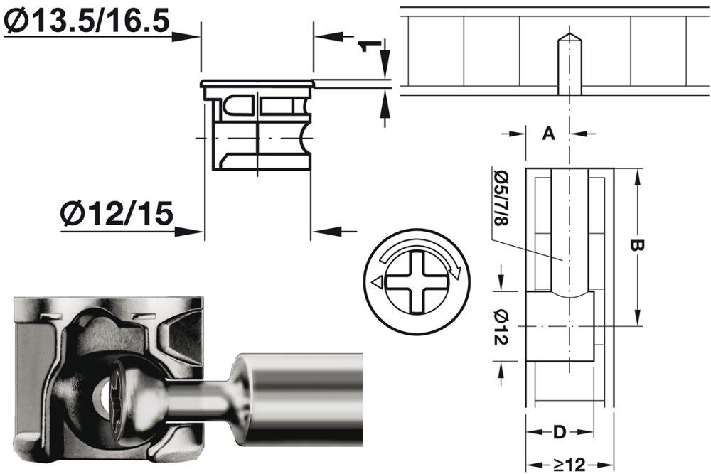 بيت توصيل – Häfele Minifix® 12