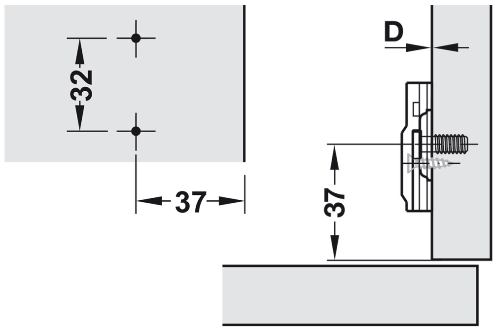 قاعدة تثبيت صليبية، Häfele Metalla 310 SM، مع نظام التثبيت السريع