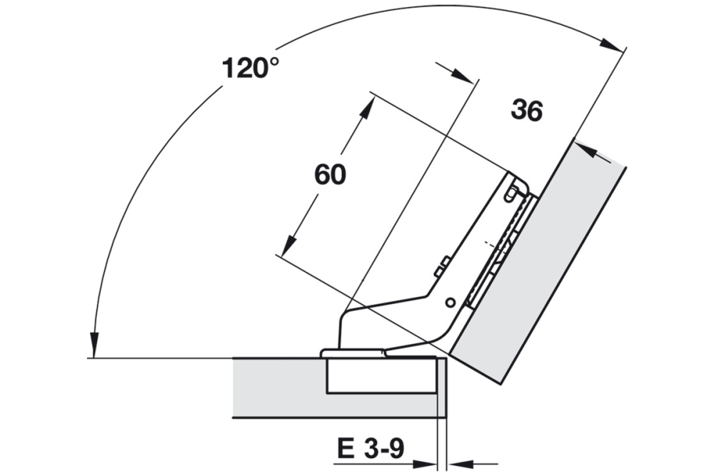 Cup hinge, Häfele Metalla 510 A/SM 110°, for 30° angular application, semi-overlapping