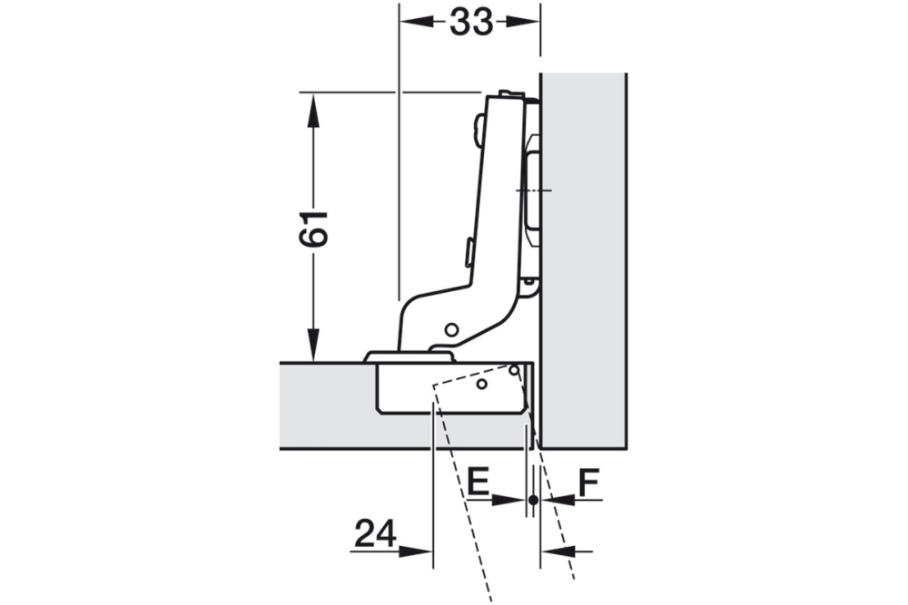 مفصلة كوب، Häfele Metalla 510 SM، بزاوية فتح 105°، توقف داخلي