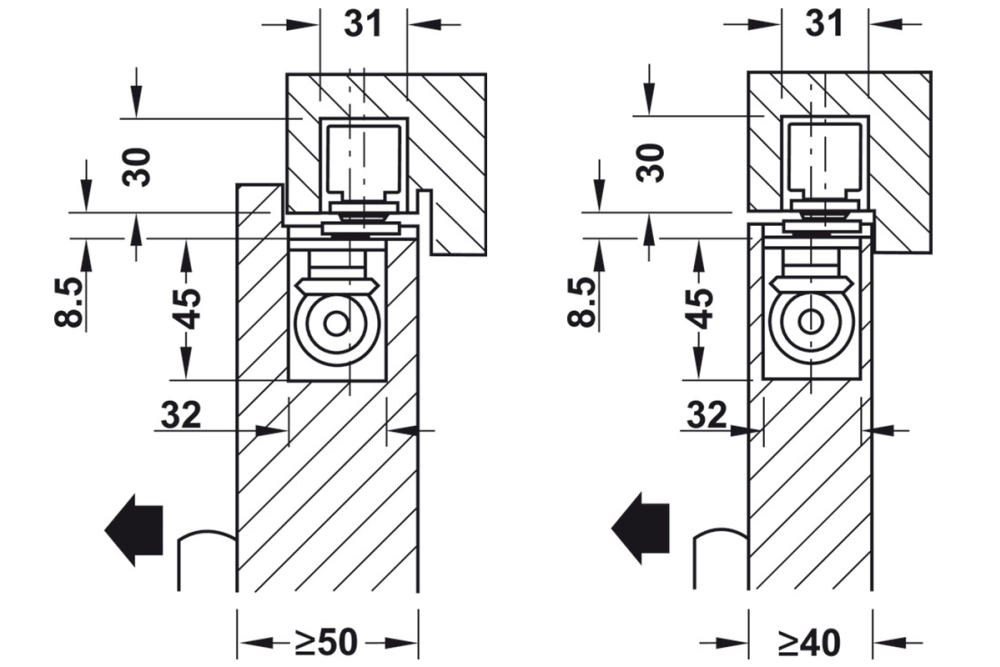 Door closer, Boxer, EN 2–4, concealed, with electromechanical hold open function, Geze