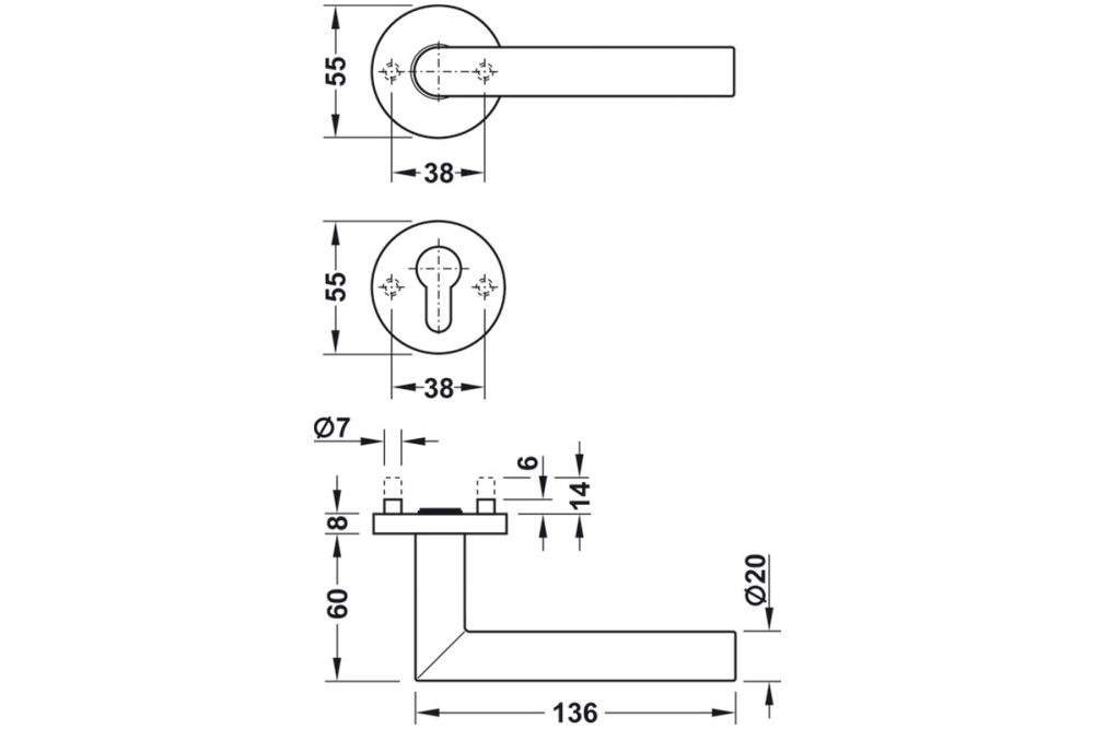 Door handle set, Stainless steel, Startec, PDH4103, black, similar to RAL 9004, PVD coated