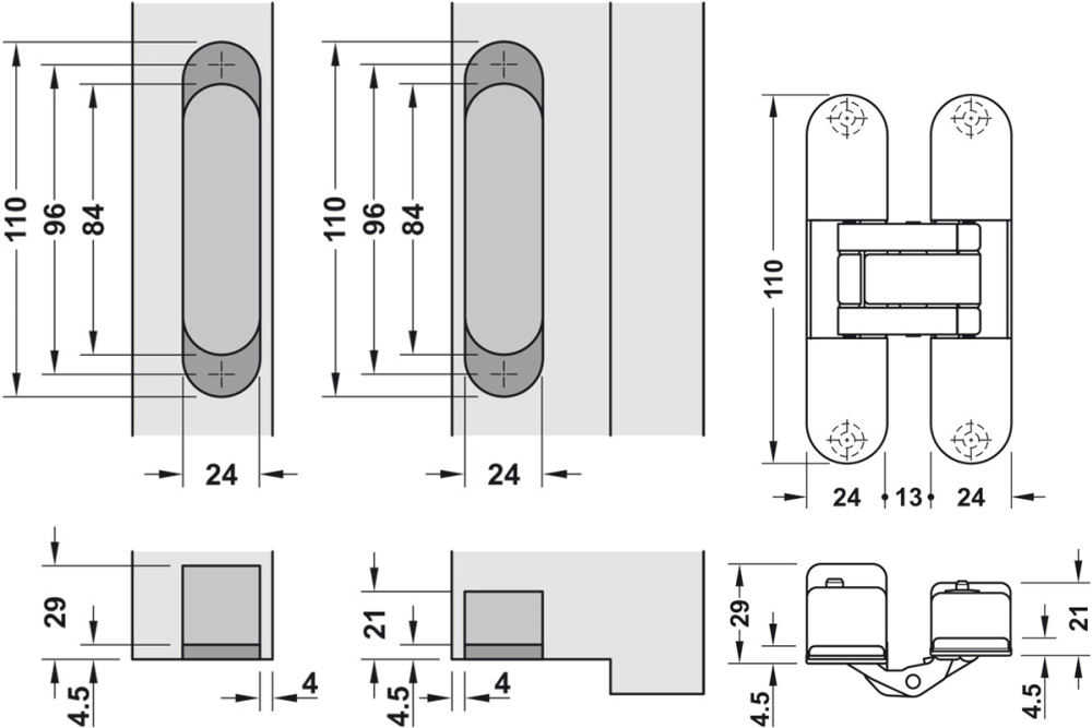Door hinge, Startec H12 S, concealed, For flush interior doors up to 60 kg