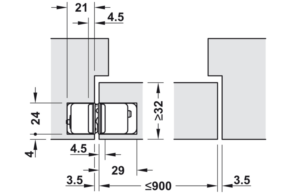 Door hinge, Startec H12 S, concealed, For flush interior doors up to 60 kg