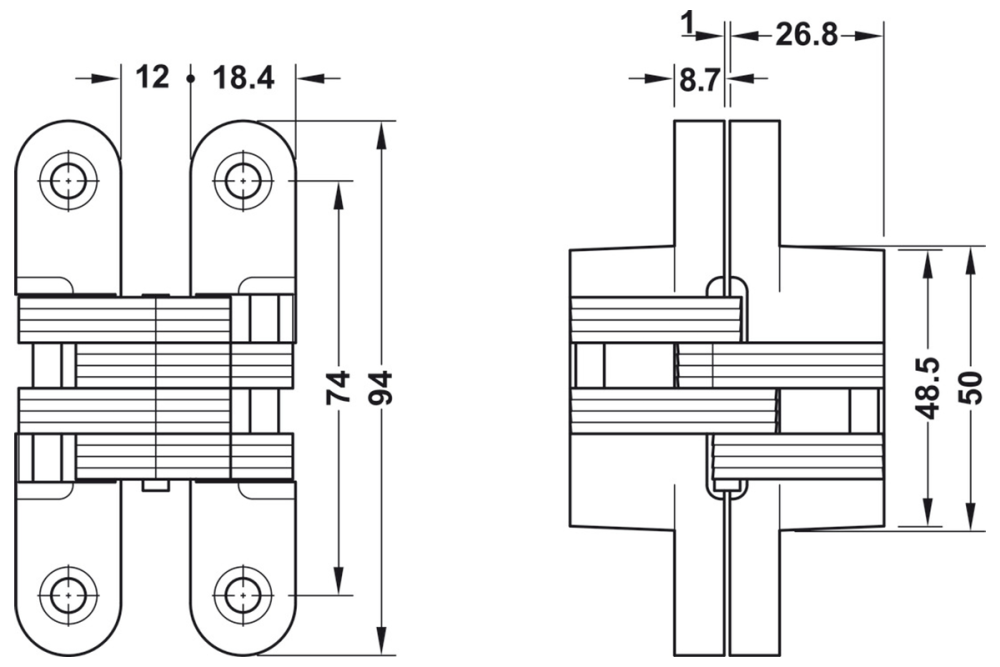 Door hinge, concealed, for flush interior doors up to 45 kg, Startec