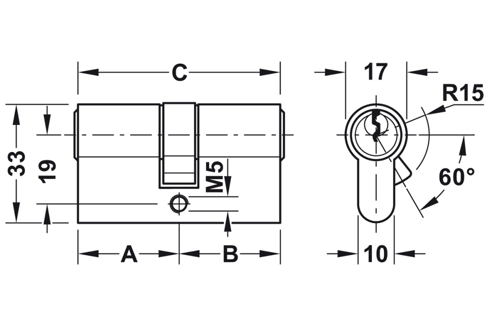Double cylinder, Econo standard profile, Startec, brass, keyed to differ