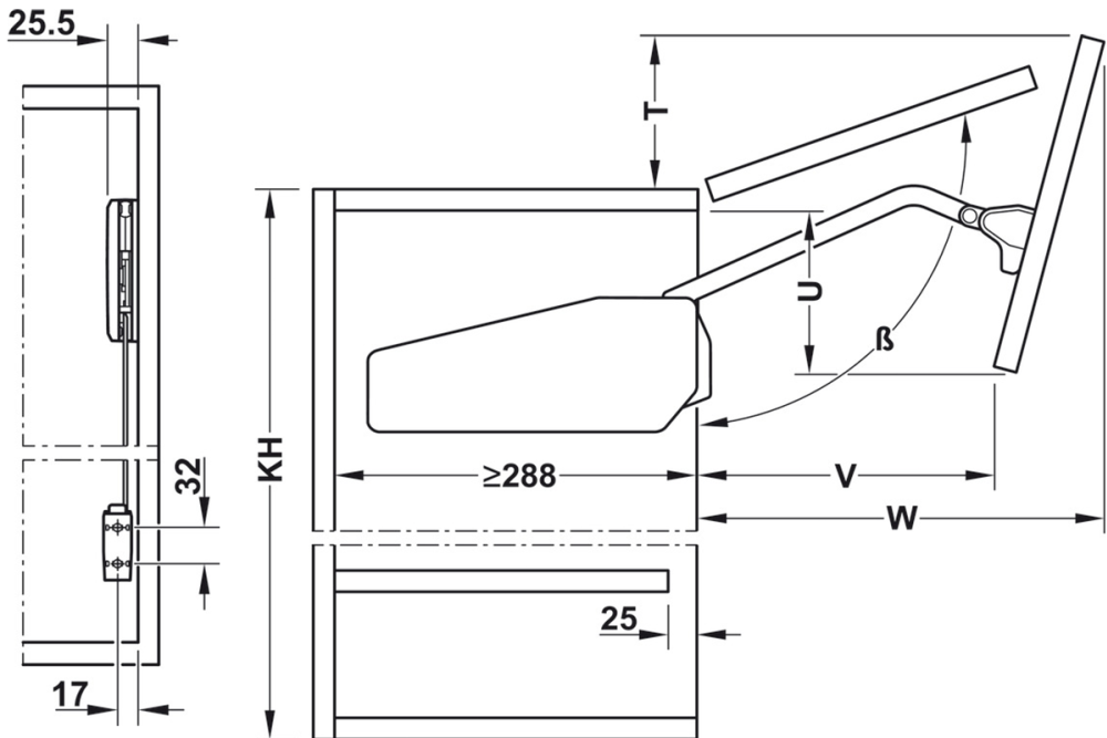 Double flap lift-up fitting, Free fold for flaps made from wood or with aluminium frame
