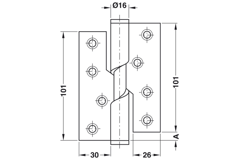 Drill-in hinge, for flush interior doors up to 40 kg, Startec
