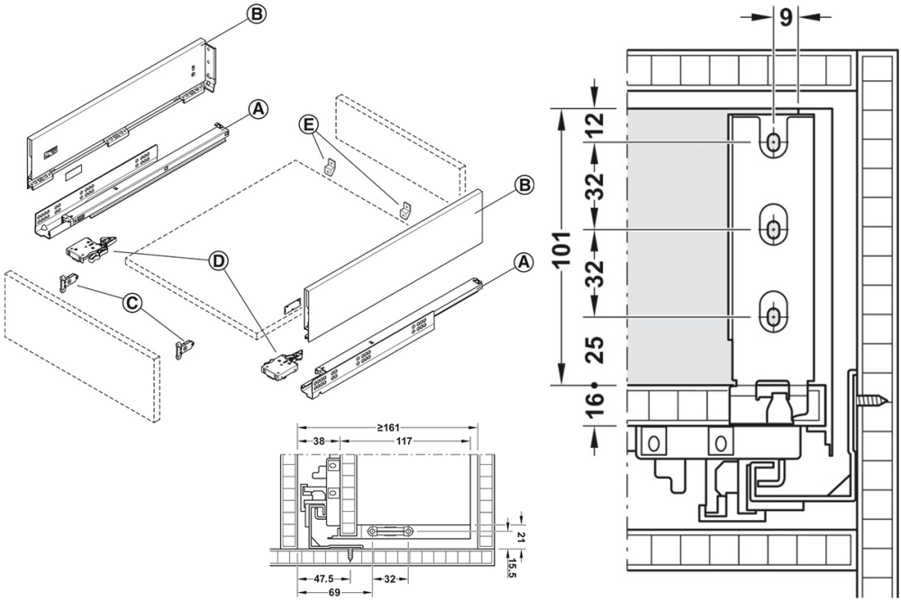 جانب جارور (Drawer Side) – Häfele MatrixBox Slim A