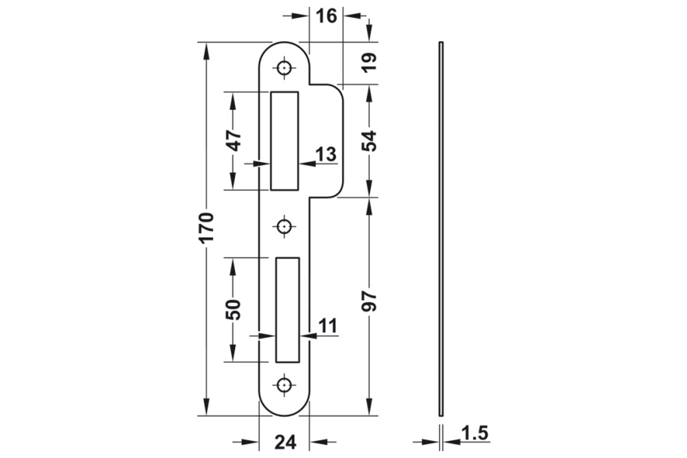 Flanged striking plate, for Mortice 3 Lever Sashlock, Steel