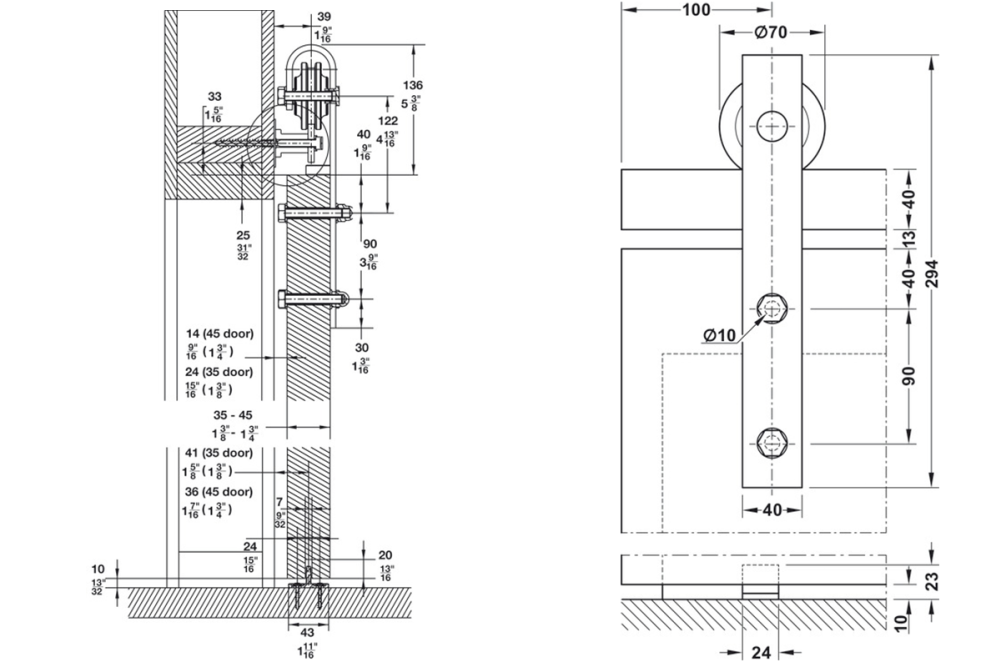 Flat Track Sliding System, Slido D-Line42 100S Set
