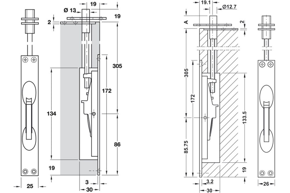 Flush bolt, with folding lever, concealed, Startec