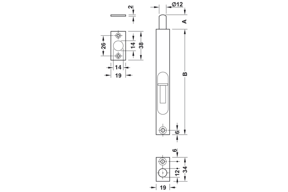 Flush bolt, with slide, Startec, 151 mm