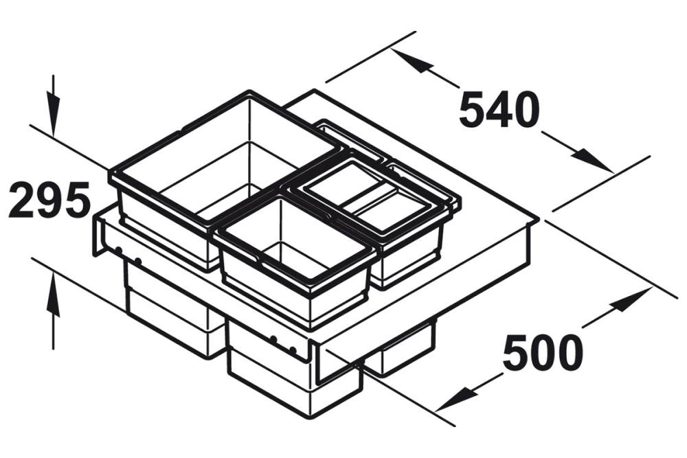 Four-bin waste sorter, 1 x 18, 1 x 12, 2 x 8 and 3 x 2.5 litres, Hailo Separato Moovit, 3603-93