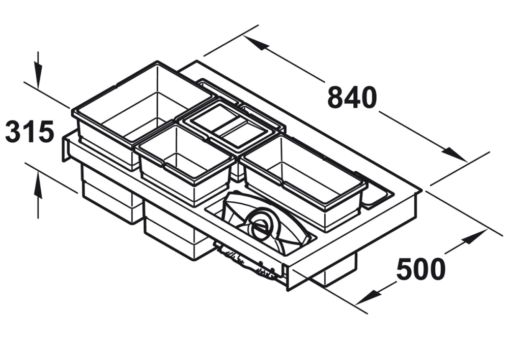 Four-bin waste sorter, 1 x 18, 1 x 12, 2 x 8 and 3 x 2.5 litres, Hailo Separato Moovit, 3603-93