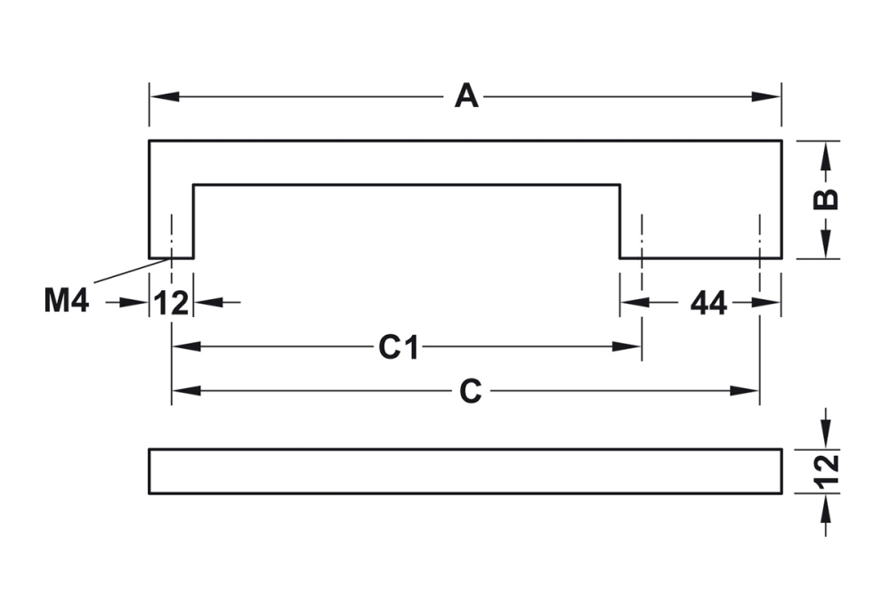 Furniture handle, D Handle, Zinc Alloy, Straight-Edged, Häfele Déco H1380