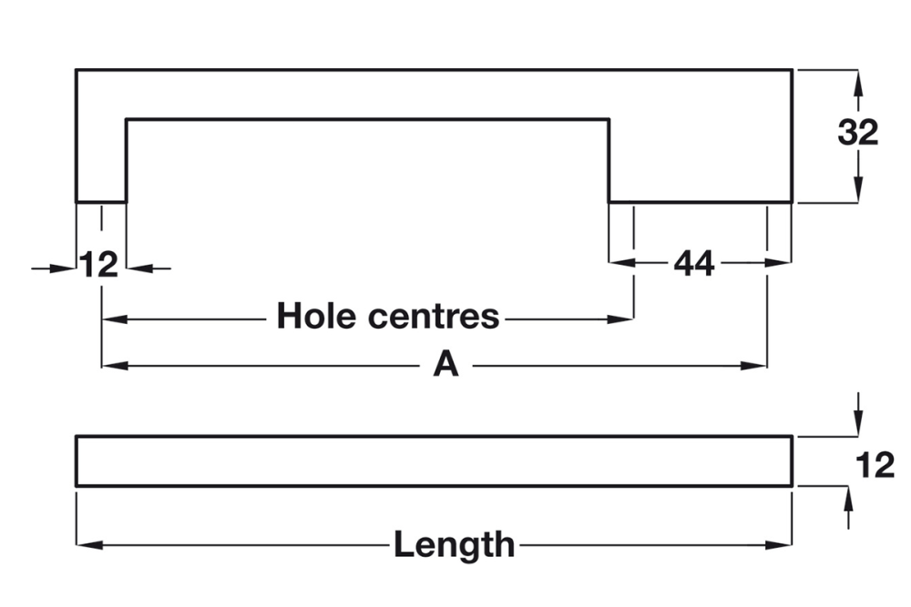 Furniture handle, D Handle, Zinc Alloy, Straight-Edged, Häfele Déco H1380