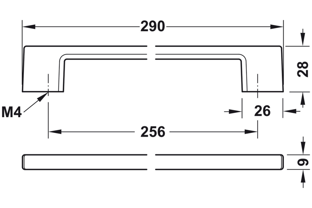 Furniture handle, D handle, zinc alloy, straight-edged