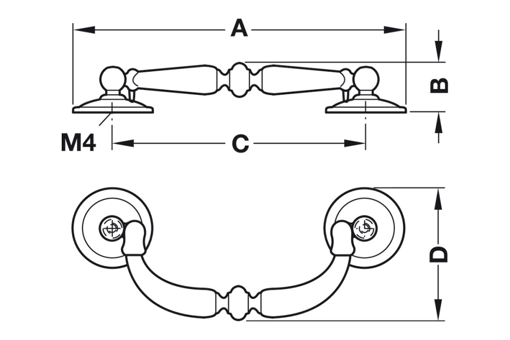 Furniture handle, Drop pendant handle, brass
