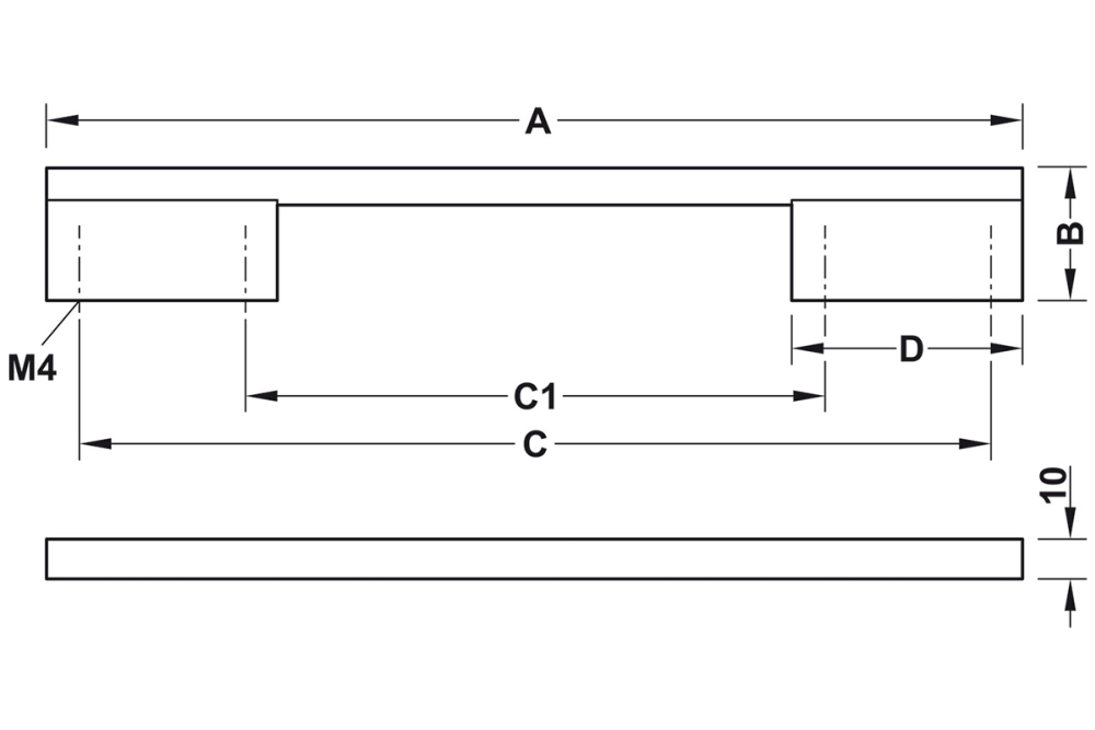 Furniture handle, Handle with base, aluminium, straight-edged