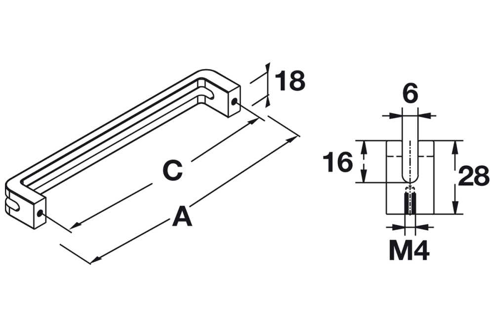Furniture handle, D Handle, Zinc Alloy, Häfele Déco H1310