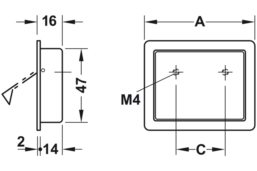 Inset handle, Zinc alloy, with flap