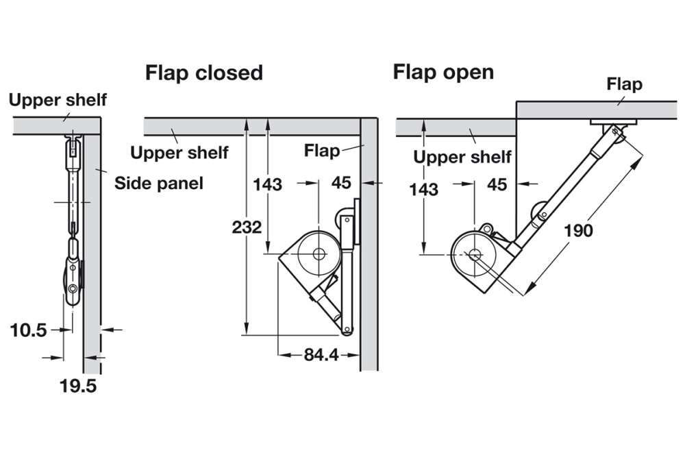 Lid Stay, with joint, for wooden flaps