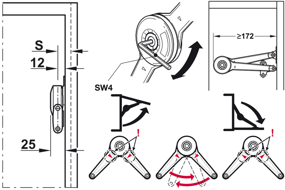 Lid stay/flap stay, Häfele Duo forte, individual fitting