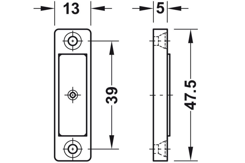 Magnetic catch, pull 3.0–4.0 kg, for screw fixing, square