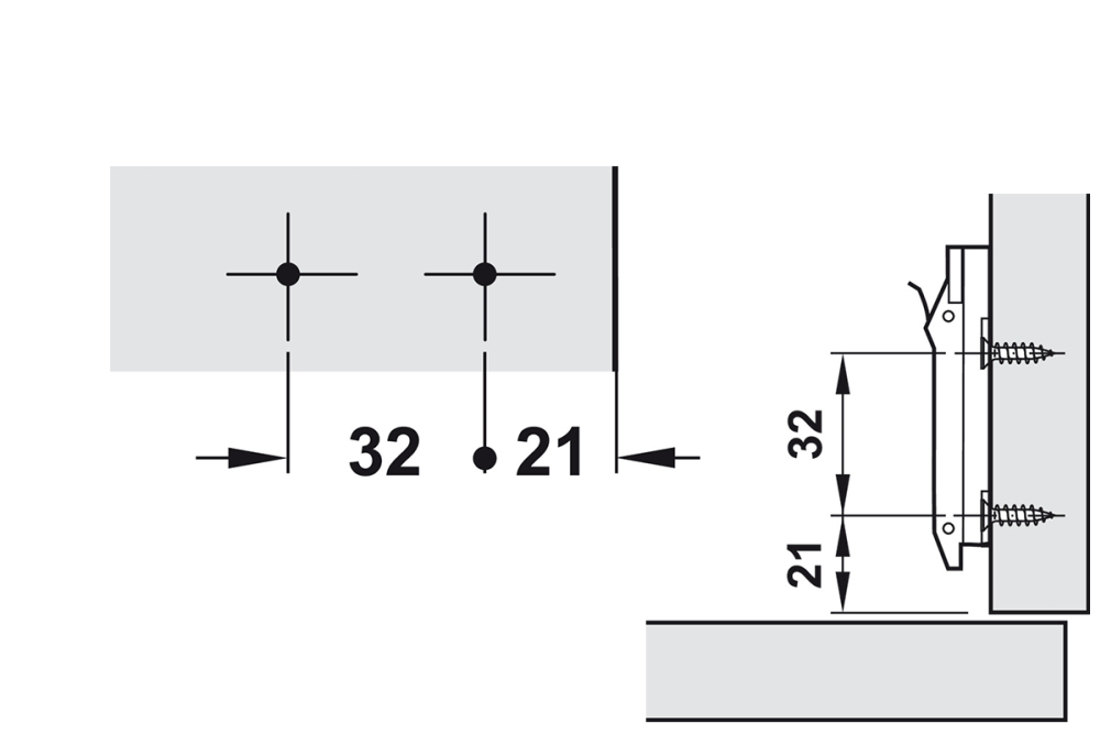Mounting plate, Häfele Metalla 510 SM, zinc alloy, with chipboard screws