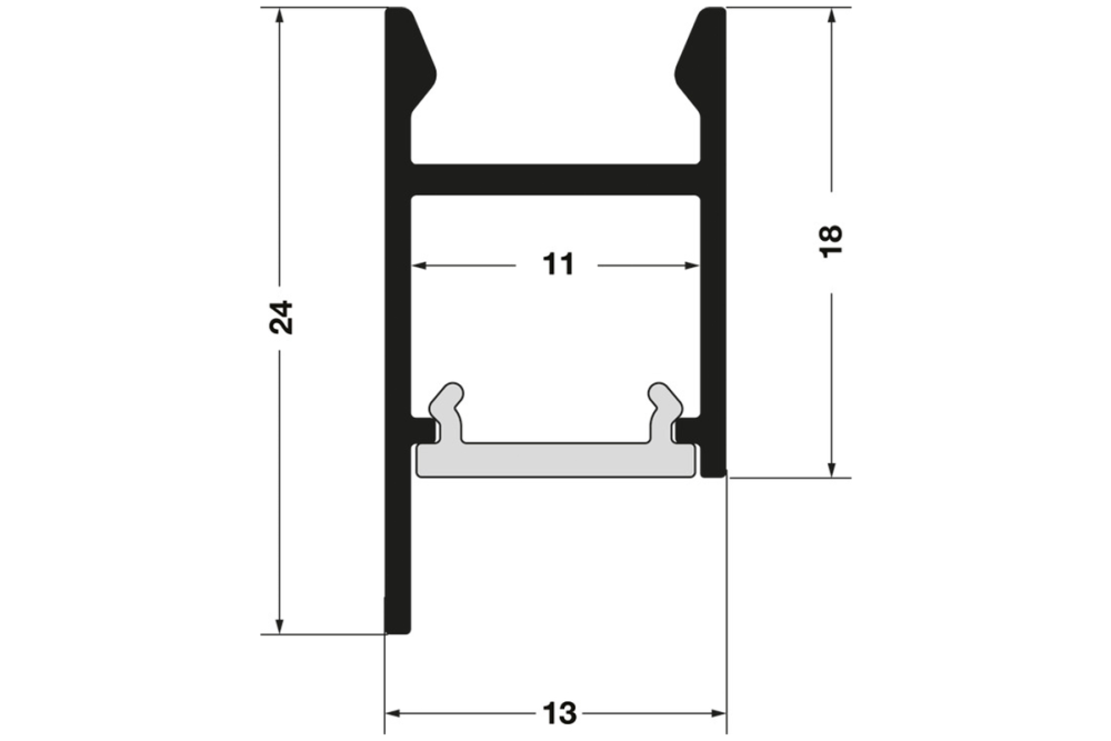 Profile for under mounting, Häfele Loox5 profile 2104 for 8 mm LED strip lights
