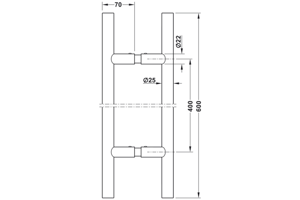 Pull Handles for Sliding Doors, Stainless steel, on both sides, round