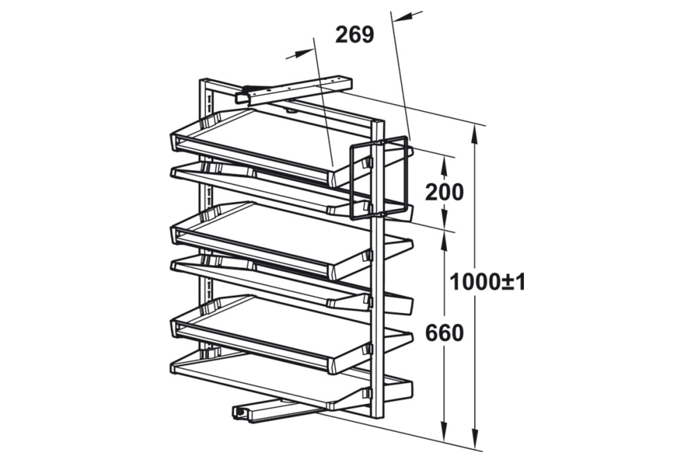 Pull out shoe rack, rotating 180°, for up to 20 or 50 pairs of shoes