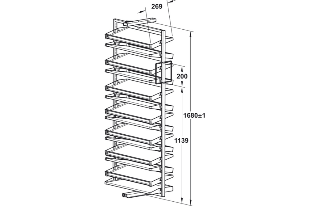 Pull out shoe rack, rotating 180°, for up to 20 or 50 pairs of shoes
