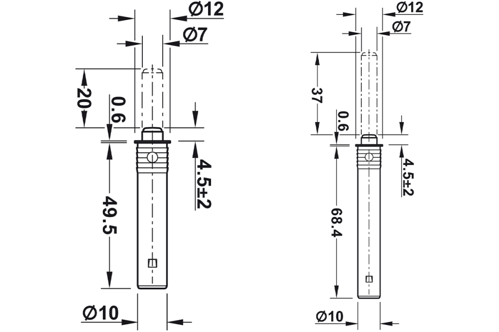 Push catch, for drilling in, ⌀ 10 mm or for screw fixing into 32/37 series drilled holes
