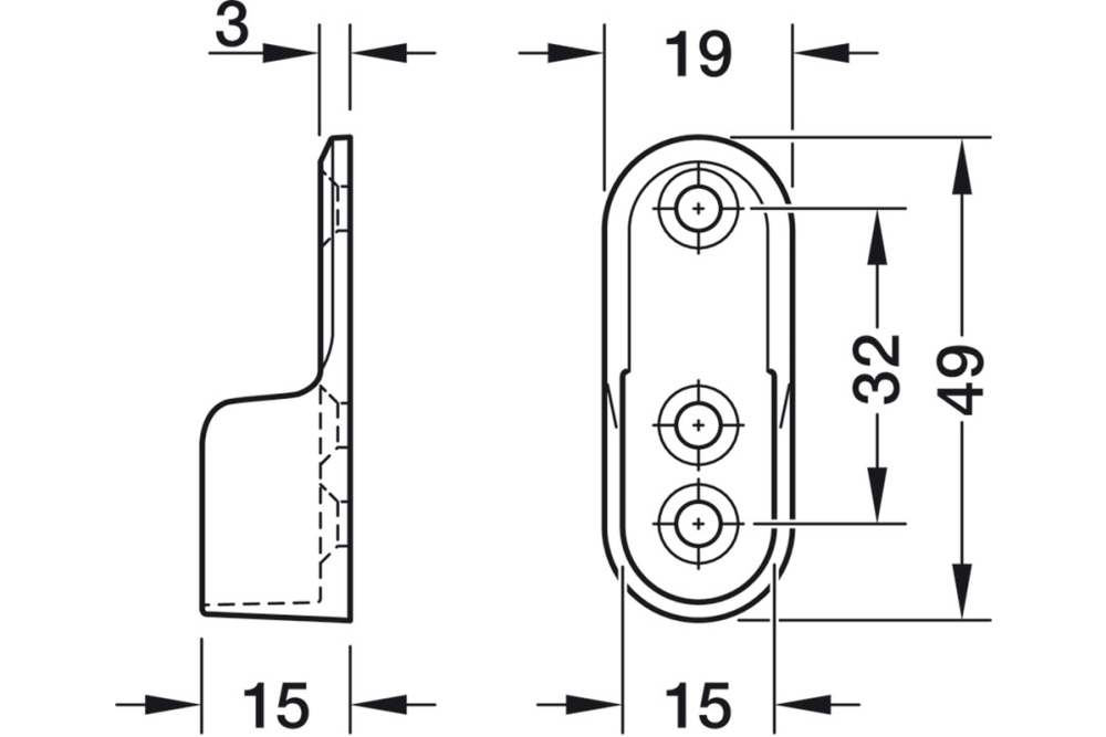 Rail end support, for OVA wardrobe rail 30 x 15 mm
