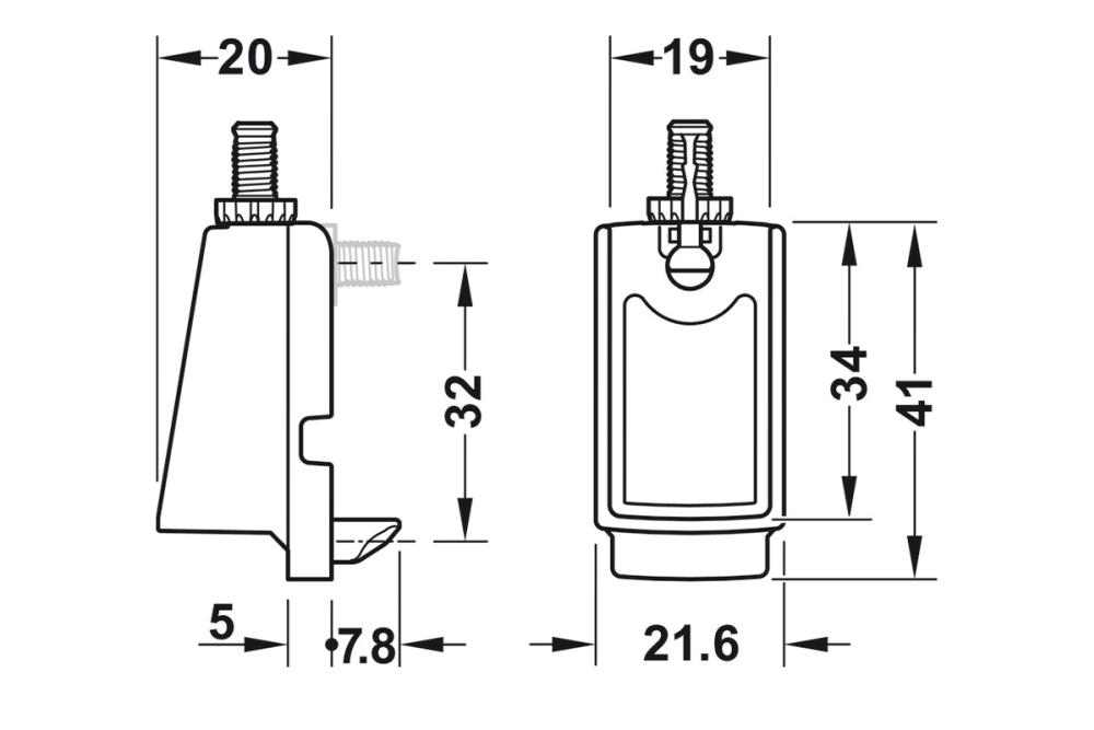 Rail end support, For Häfele Dresscode wardrobe rail, straight-edged