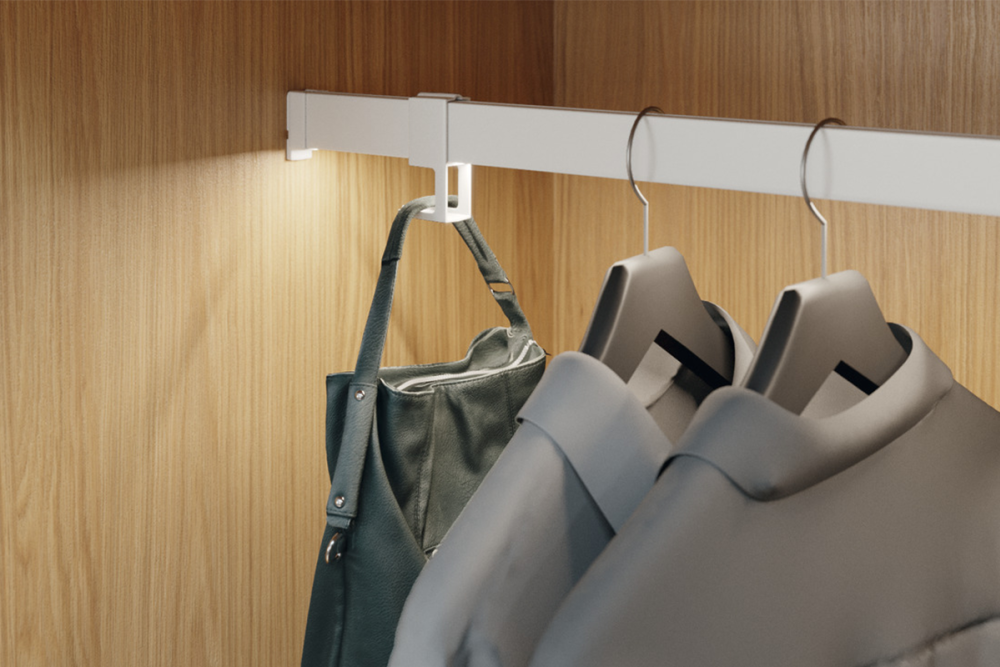 Rail end support, For Häfele Dresscode wardrobe rail, straight-edged